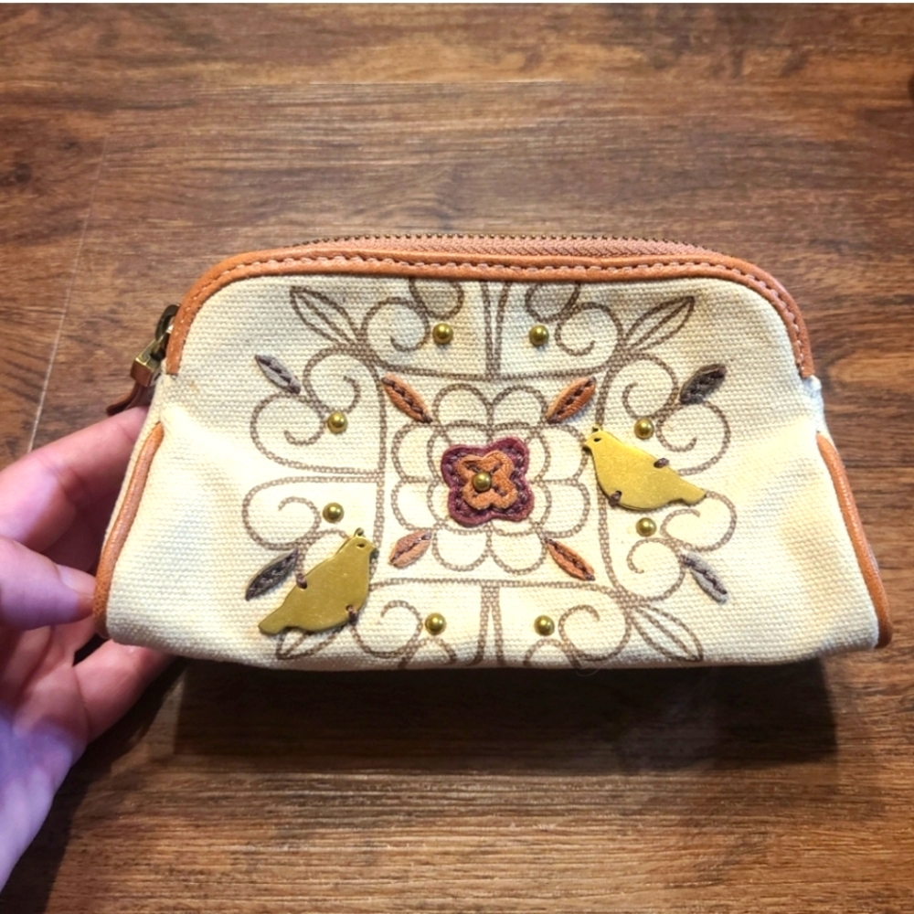 Fossil Canvas Bird Makeup Cosmetic Travel Pouch Bag